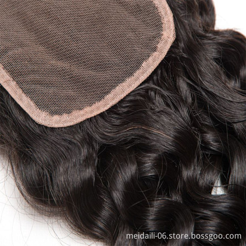Hair Human Vendors Indian Natural Black Color Water Style Wave, Indian Virgin Remy Hair Closure For Black Women